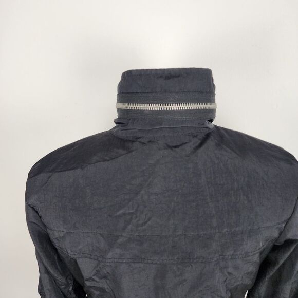 Black Hooded Trench Coat Lightweight Zip up Jacket Windbreaker Roll-tab Sleeve - Picture 11 of 16